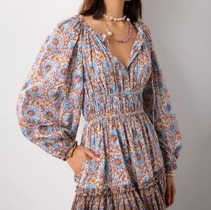 Ulla Johnson Floral Long Sleeve Dress - Blue and Brown